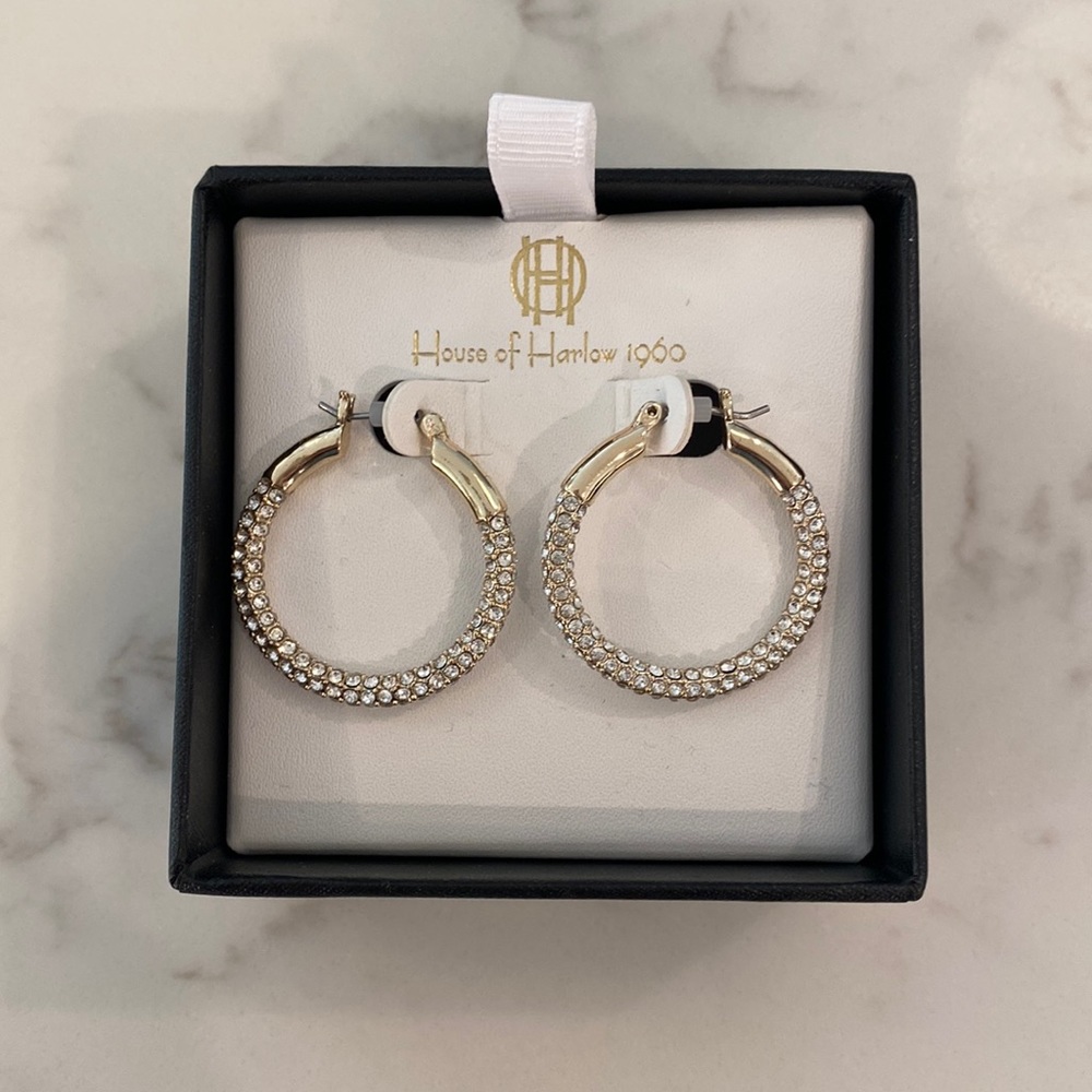 NWOT House of Harlow Gold Hoop Diamond Encrusted Earrings